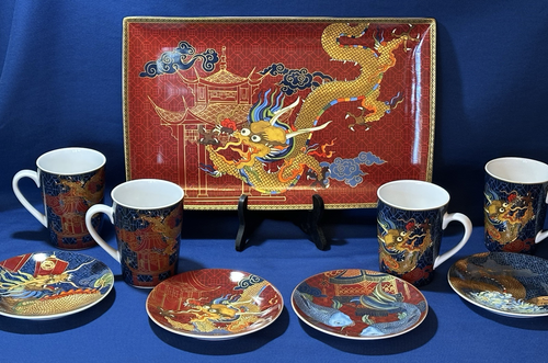 Juego de 9 piezas ~ Williams Sonoma Año Nuevo Lunar Aperitivo Platos Tazas y Plato Dragón - Imagen 2 de 12