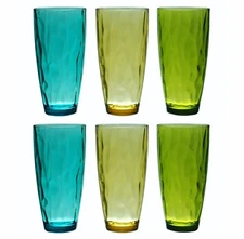 QG 23 oz Acrylic Plastic Iced Tea Cup Glass Tumbler Assorted Colors Set of 6