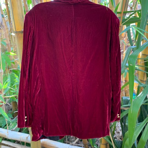 1980's Velvet Smoking Jacket Sport Coat Burgundy Maroon Men's Vintage XL - Picture 2 of 10