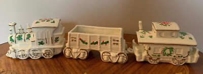 White Ceramic 3 Piece Christmas Train Figurine Set Ebay