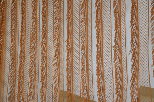 Sheer Lace Striped Fabric Embroidered Mesh Terracotta Drapery 4 yard 16" W 55" - Picture 6 of 8
