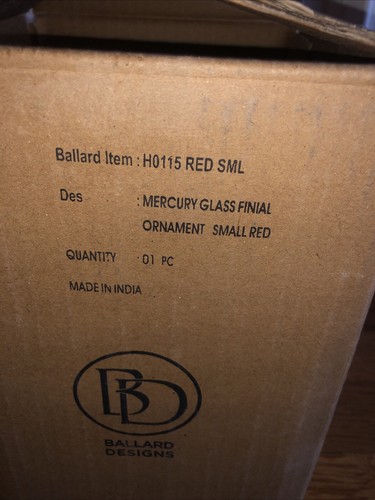 Ballard Designs Red Mercury Glass Finial 8” Ornament Christmas Decor NEW in Box - Picture 5 of 6