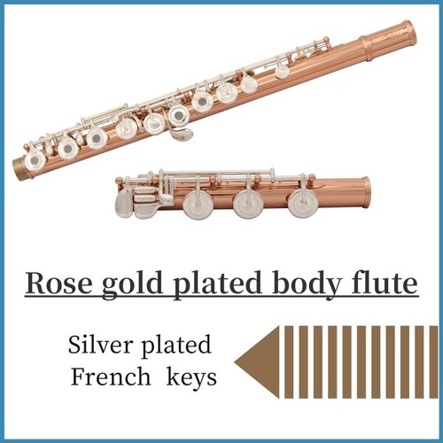 Gold Plated Flute in key of C with box, silver keys, rose gold plated - Picture 6 of 8
