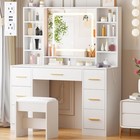 39.4“ Vanity Desk Table Lighted Mirror Girls Makeup Vanity with Power Outlet