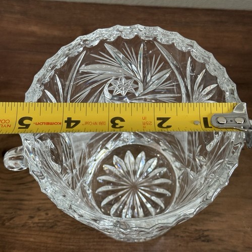 American Brilliant Heavy Cut Glass Ice Bucket W/Handles Hobstar Crystal Design - Picture 11 of 11