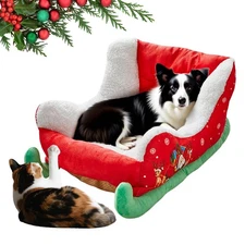 Christmas Sleigh Dog Bed Festive Plush Cozy Nest Insulated for Cat Holiday