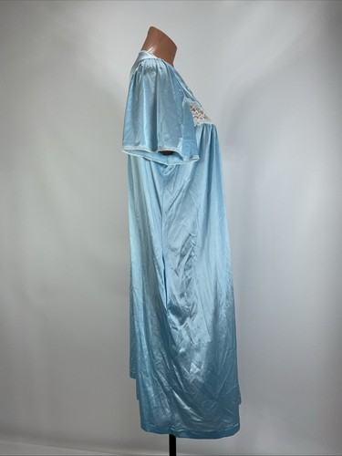 Vintage 70er Jahre babyblau Spitze Blumen Nachthemd Kleid Morgenmantel Knopfleiste Gr. M - Bild 5 von 7