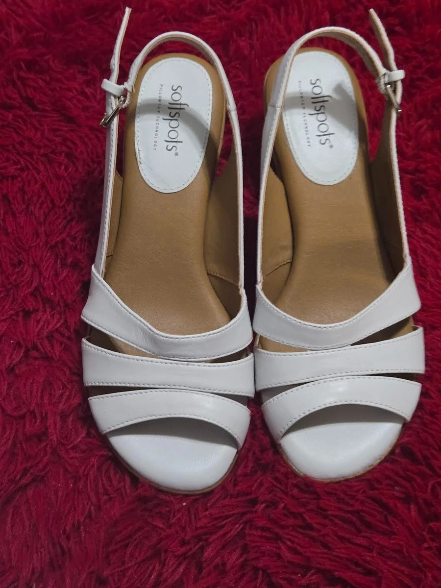 Sandales Femme SoftSpots Hermoine En Cuir Blanc - Taille 8.5 US - Talon 2 Pouces - Neuve Avec étiquette