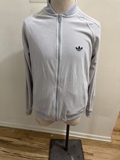 RARE Adidas Originals Track Jacket Trefoil Men s L Pale Blue Velour Zip Up
