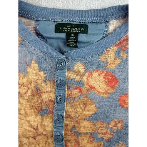 Top Henley Floral Lauren Jeans Co. - Manga Corta Abotonada - Talla L/G - Imagen 3 de 7