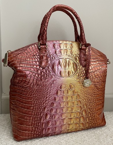 BRAHMIN Melbourne Lg DUXBURY Lthr Satchel Bag GLAM OMBRE Orange Pink NWT - Picture 5 of 10