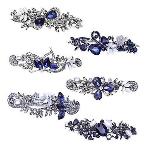 Hair Barrettes for Women, 6 Pcs Crystal Rhinestones Hair Barrettes Fancy