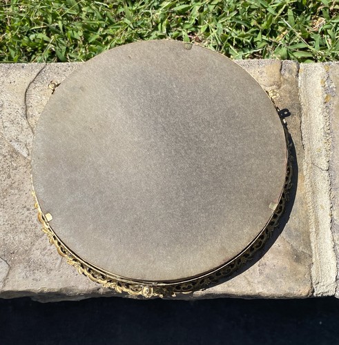 Vintage goldfarben aufwendiges Design rund Metall Spiegel Kommode Schminktisch Tablett - Bild 12 von 13