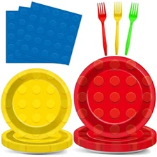 96Pcs Building Block Plates and Napkins Birthday Party Supplies Bricks Paper ...