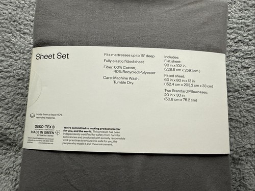 Room Essentials Queen Easy Care Solid Sheet Set Gray - Queen - Picture 4 of 5