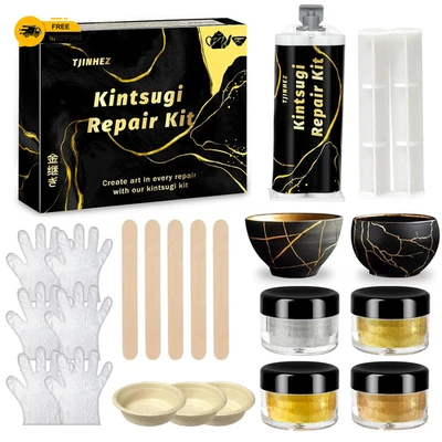 Kintsugi Repair Kit, Food Safe Gold & Silver Kintsugi Kit for Broken Ceramics, G
