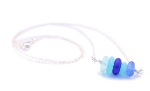 Collana Vetro Mare Blu | Gioielli Graziosi Delicati Semplici Oceano Spiaggia Natura - Foto 2 di 2