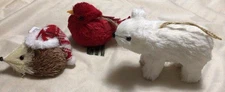Happy Holidays Christmas Ornaments Set Of 3 Hedge Hog, Cardinal, Polar Bear NEW