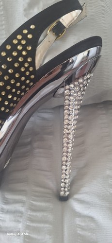 ladies size 3 Black /silver high heels stilettos with gems sparkly bnib Prom - Picture 4 of 13