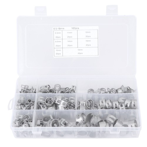 160Pcs Hose Clamps Silver 304 Spring Clip For Fuel Diesel Petrol Pipe♫ - Picture 9 of 12