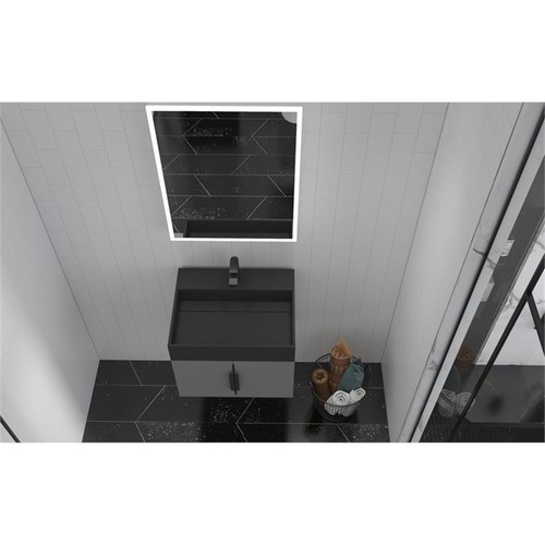 Tocador flotante de madera gris Amazon 24" con tapa negra y adornos negros - Imagen 6 de 10