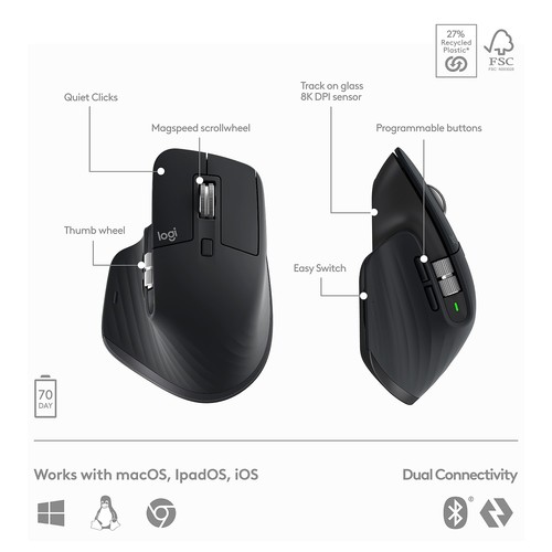 Logitech MX Keys S Wireless Ergonomic Keyboard and Optical Mouse Combo Black - Picture 7 of 9