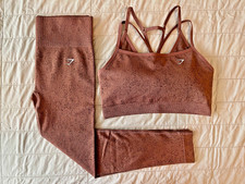 Gymshark Adapt Fleck Seamless Set Women  s Large Mineral Brown Leggings Bra NWOT