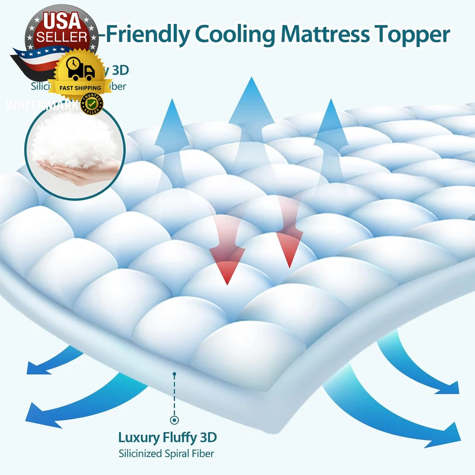 Colchón Queen Topper para dolor de espalda - Cubierta de almohadilla de colchón de enfriamiento extra gruesa para Foto 3 de 4