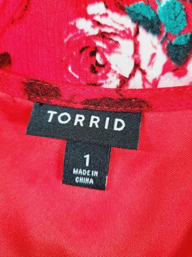 Torrid 1X Womens Dress Plus Size Red Floral Tassels Crochet V-neck Rayon - Picture 6 of 11