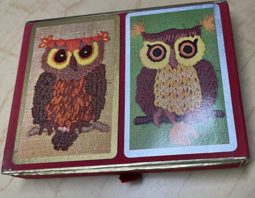 Vintage 2 Full Decks Of Congress Playing Cards Felted Box Stitched Look Old Owls - Picture 15 of 16