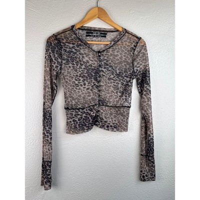 Silent + Noise Mesh Leopard L/S top w/Buttons Sz.M 