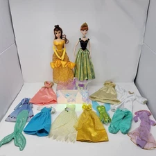 DISNEY Princess LOT: Belle, Singing Coronation Anna Doll + Mix Princess Clothes