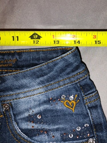 Justice Girls Shorts Size 16r Blue Denim Gemstones Frayed Cut Off Low Rise - Picture 6 of 12