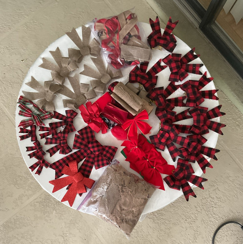 Christmas Gift Wrap Bows - Burlap Red/Black/Beige Buffalo Plaid Mix