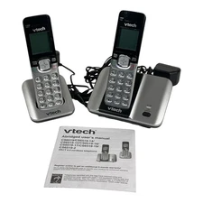 Vtech Cordless Phone Telephone Set Of 2 Cords Silver Black Model CS6519-2 Home