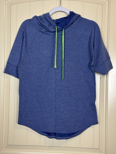 Bobbie Brooks blue shorts sleeve cowl neck pullover hooded shirt sz S athleisure - Picture 1 of 5