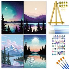 4 Pack Framed Paint by Numbers Kit for Adults Beginner, Landscape Paint by Nu...