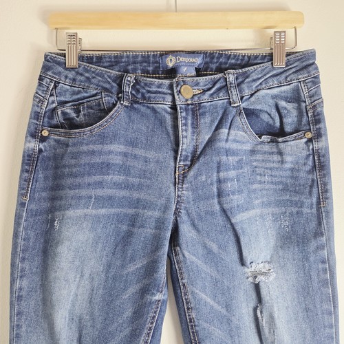 Democracy Flex-ellent Blue Distressed Straight Leg Jeans Size 4 - Picture 2 of 8
