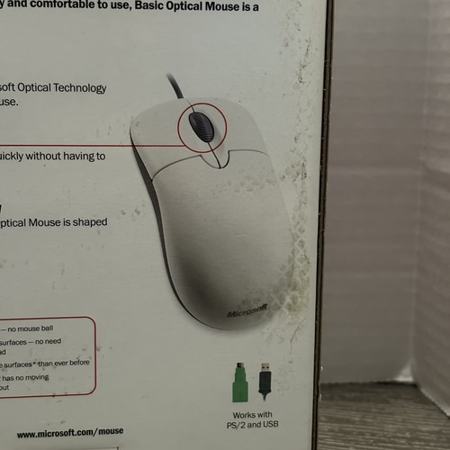 Microsoft Basic Optical Mouse Scroll Wheel PS/2 USB Wired Vintage - Unused NEW - Picture 3 of 5