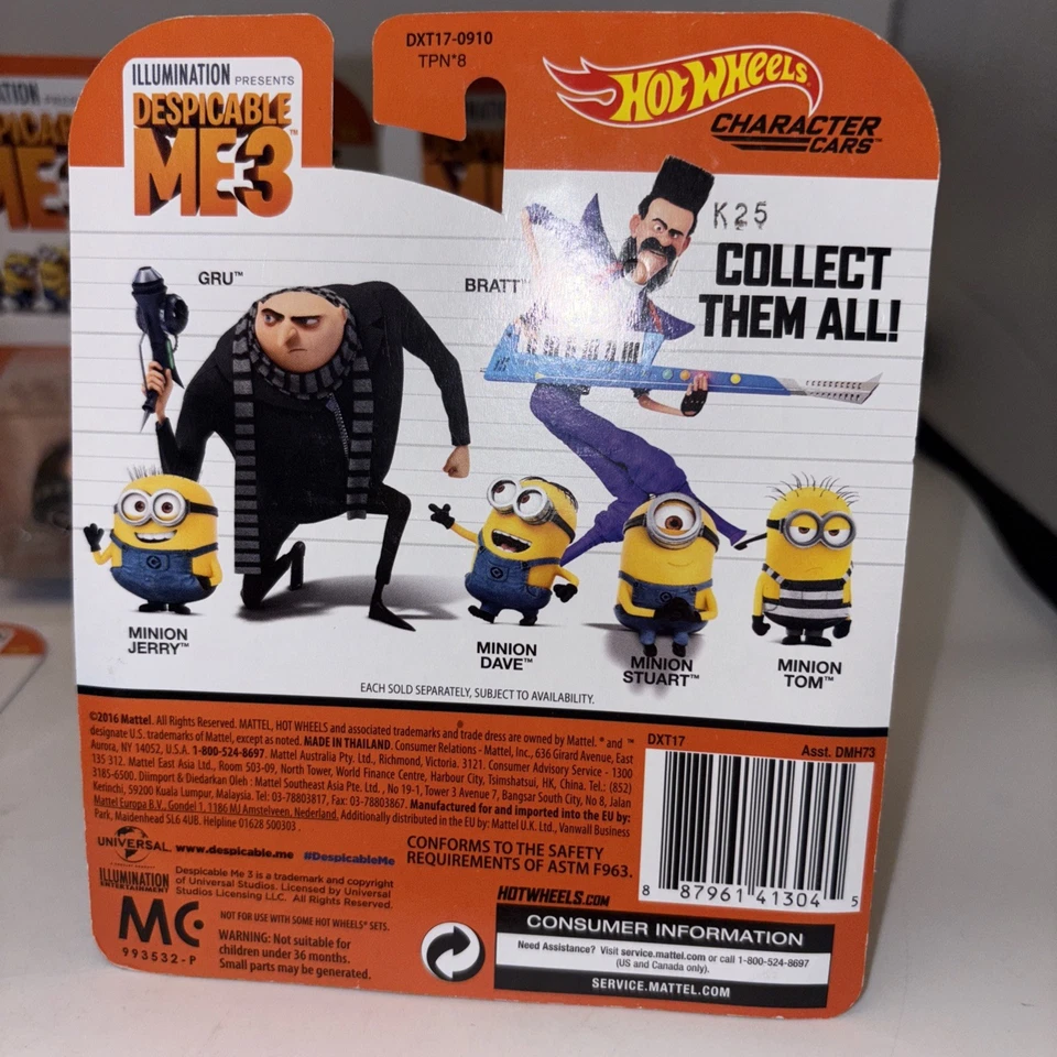 Hot Wheels Despicable Me 3 Minion Dave Diecast Character Car #1/6 new - Image 2 of 2