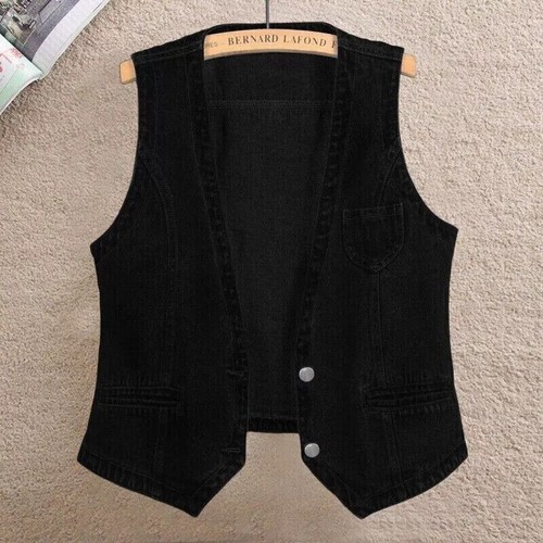 Women's Waistcoat Blue Short Denim Vest New Ladies Denim Sleeveless Vest Jacket@ - Picture 17 of 28
