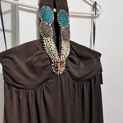 Brown beaded halter neck dress #halterneck IZ Byer California size XL