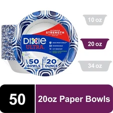 Dixie Ultra Disposable Paper Bowls, 20 oz, Multi-Color, 50 Count