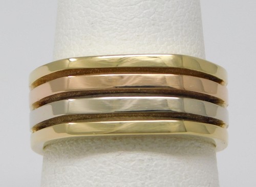 Tri Color 4 Row Band Ring SOLID 18 kt Yellow White & Rose Gold Sz 6 A7929 - Picture 2 of 6