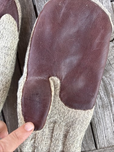 LL Bean Herren Größe L Fäustlinge Vintage 90er braun Hirschleder beige Wolle - Bild 7 von 12
