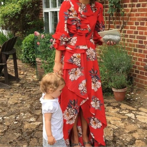 NWT Mikael Aghal Ruffled Floral-print Red Crepe Gown size 12 - Picture 2 of 9