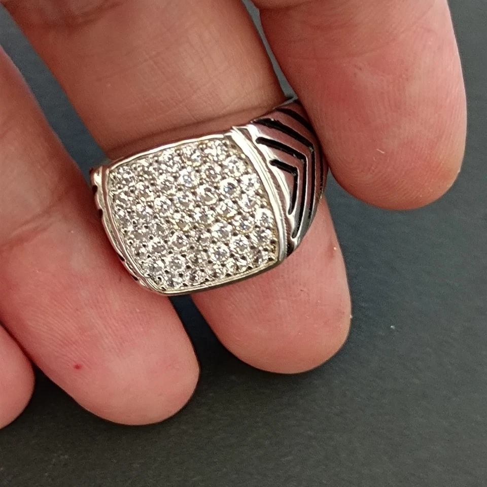 Anillo de colección para hombre de plata esterlina cristales brillantes Art Deco renacimiento negro regalo Foto 3 de 4