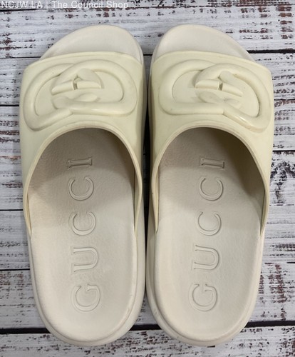 Gucci Women's Off White Rubber Platform Slide Sandals Size 9 Made in Italy - Picture 7 of 12