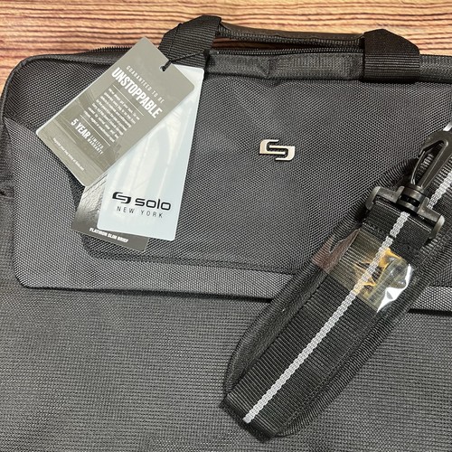 Solo New York Flatiron Slim Brief Briefcase Laptop Bag 11”-16” Black Grey NEW - Picture 8 of 11