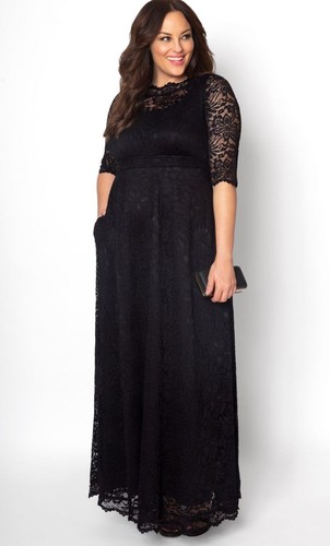 Kiyonna Maxi 1X Leona Lace Formal MOB Gown Pockets Lined Elegant Slimming Gala - Picture 11 of 13